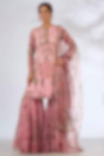 Blush Pink Organza Embroidered Gharara Set by Mahima Mahajan at Pernia's Pop Up Shop