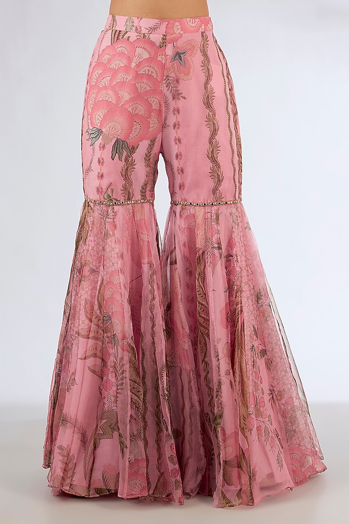 Blush Pink Organza Embroidered Gharara Set by Mahima Mahajan at Pernia's Pop Up Shop