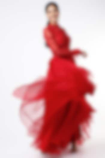 Red Embroidered Gown by Mahima Mahajan at Pernia's Pop Up Shop