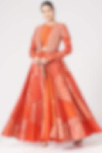 Orange Banarasi Chanderi Wedding Anarkali Set by Mahima Mahajan at Pernia's Pop Up Shop