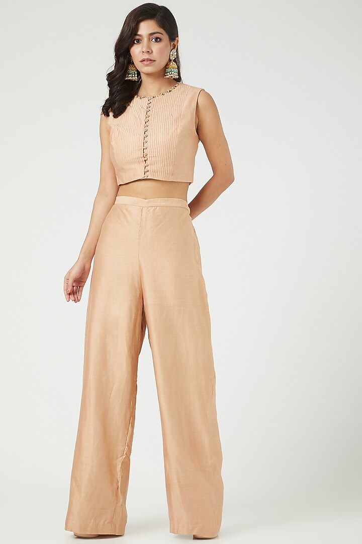 Nude Embroidered Jacket Set by Mahima Mahajan at Pernia's Pop Up Shop