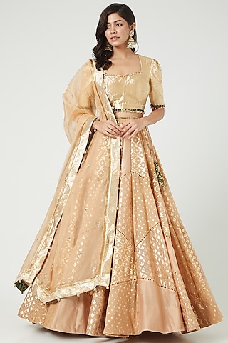 Nude Zardosi Embroidered Lehenga Set by Mahima Mahajan