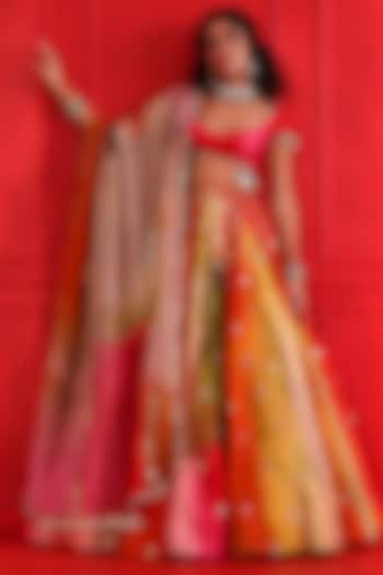 Multi-Colored Satin Organza Wedding Lehenga Set by Mahima Mahajan at Pernia's Pop Up Shop