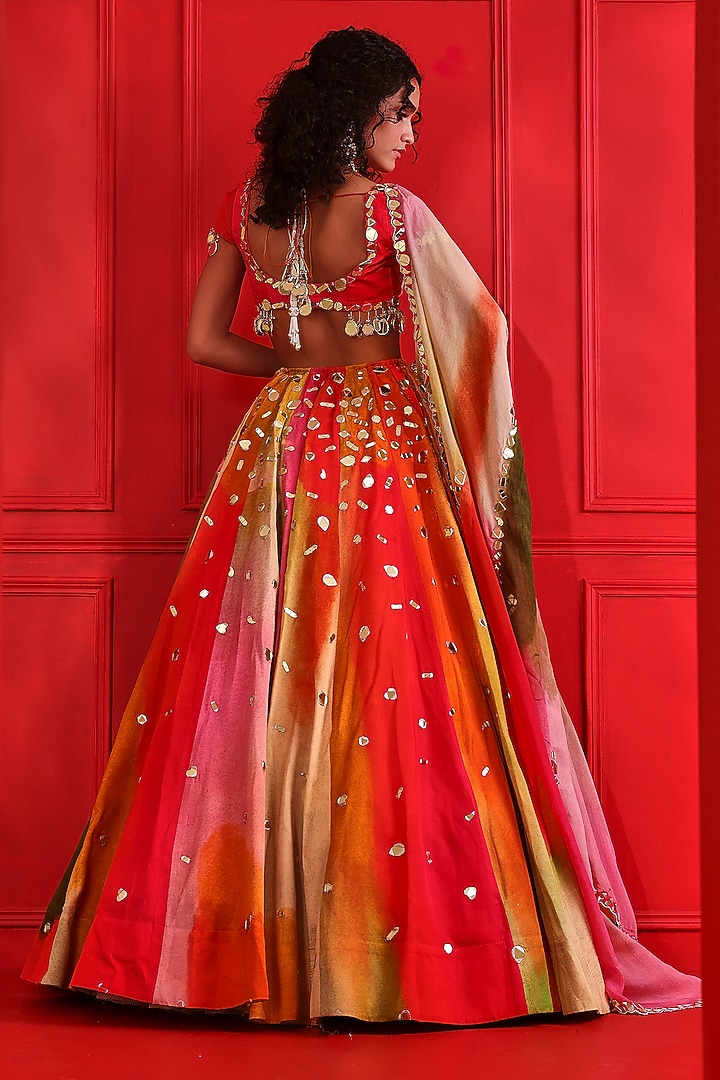 Multi-Colored Satin Organza Wedding Lehenga Set by Mahima Mahajan at Pernia's Pop Up Shop
