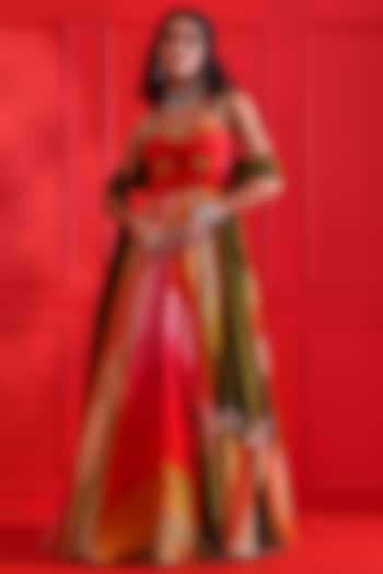 Multi-Colored Organza Printed Wedding Anarkali Set by Mahima Mahajan at Pernia's Pop Up Shop