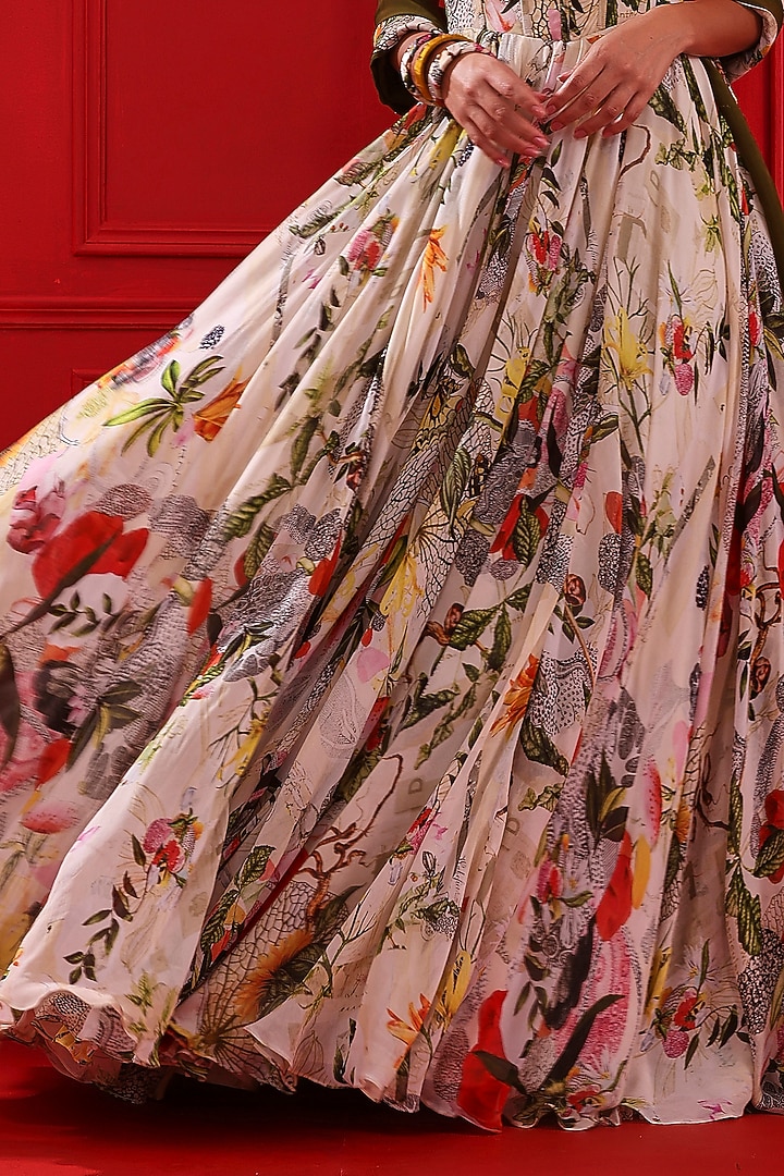 Multi-Colored Satin Organza Printed Wedding Anarkali Set by Mahima Mahajan at Pernia's Pop Up Shop