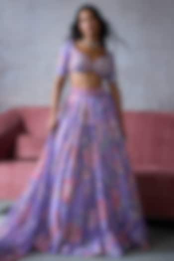 Lilac Silk Chanderi & Organza Embroidered Bridal Lehenga Set by Mahima Mahajan at Pernia's Pop Up Shop