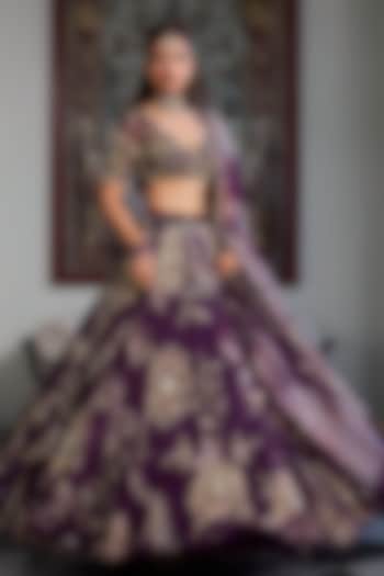 Jamun Purple Silk Organza Embellished Bridal Bridal Lehenga Set by Mahima Mahajan at Pernia's Pop Up Shop