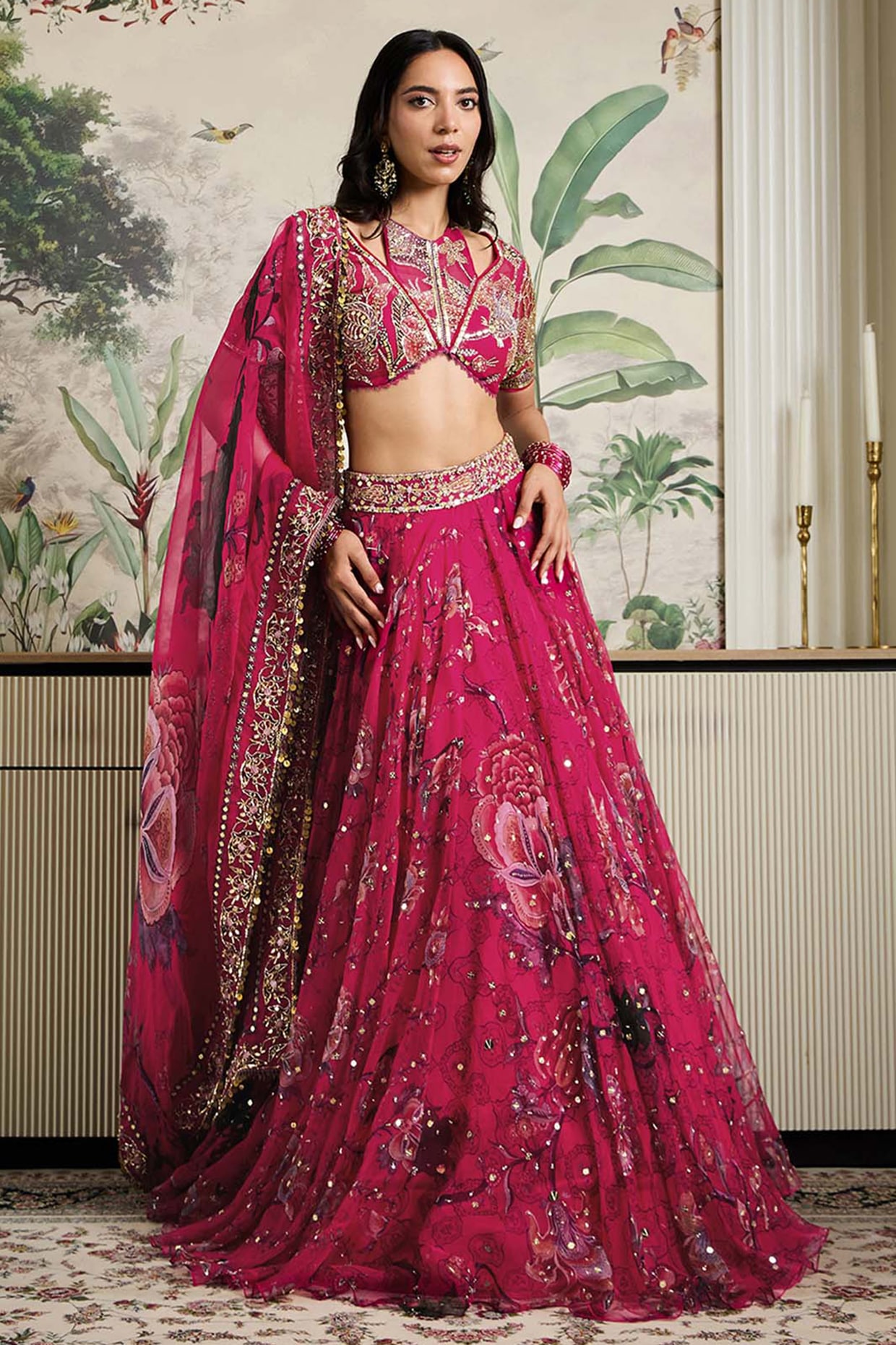 Mahima Mahajan Rani Pink Silk Organza Embellished Lehenga Set