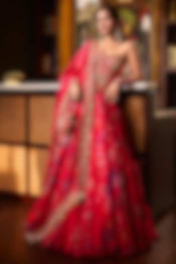 Rani Pink Silk Organza Embroidered Wedding Lehenga Set by Mahima Mahajan at Pernia's Pop Up Shop