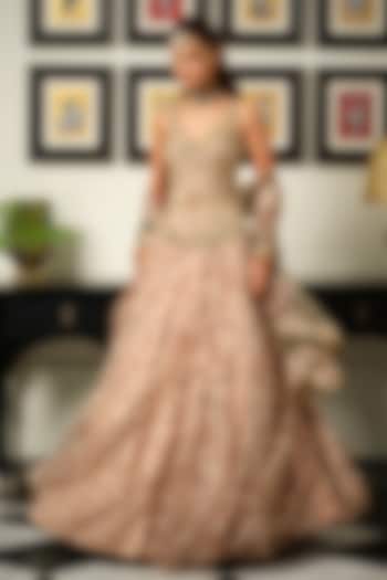 Malai Beige Silk Organza Embroidered Bridal Anarkali Set by Mahima Mahajan at Pernia's Pop Up Shop