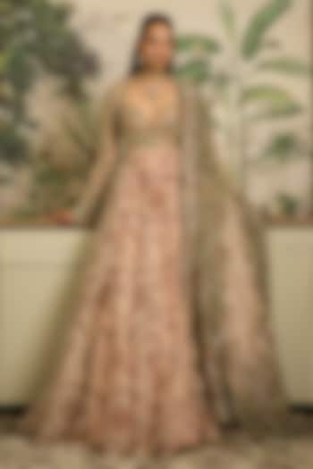 Malai Beige Silk Organza Embroidered Bridal Anarkali Set by Mahima Mahajan at Pernia's Pop Up Shop