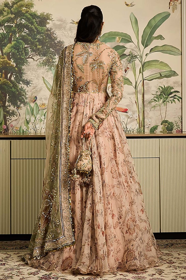 Malai Beige Silk Organza Embroidered Bridal Anarkali Set by Mahima Mahajan at Pernia's Pop Up Shop