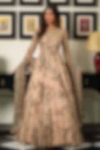 Malai Beige Silk Organza Embroidered Bridal Anarkali Set by Mahima Mahajan at Pernia's Pop Up Shop