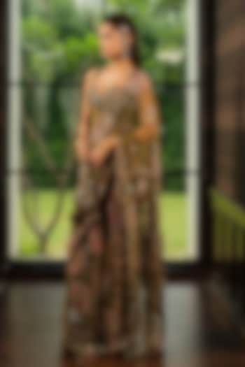 Heena Green Silk Organza Embroidered Reception Saree Set by Mahima Mahajan at Pernia's Pop Up Shop