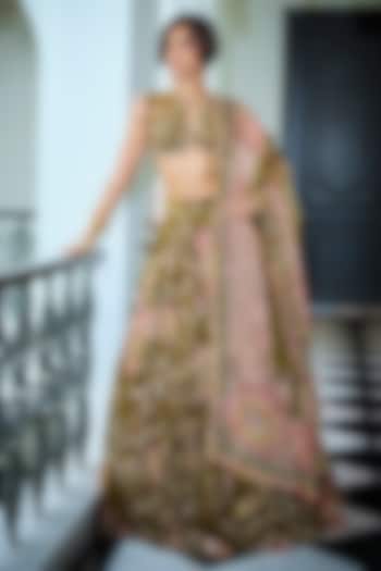 Heena Green Silk Organza Embroidered Bridal Lehenga Set by Mahima Mahajan at Pernia's Pop Up Shop