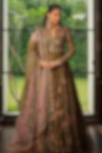 Heena Green Silk Organza Floral Printed Bridal Anarkali Set by Mahima Mahajan at Pernia's Pop Up Shop
