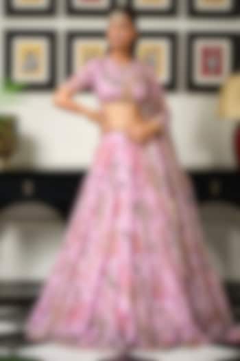 Powder Lilac Silk Organza Sequins Embroidered Bridal Lehenga Set by Mahima Mahajan at Pernia's Pop Up Shop
