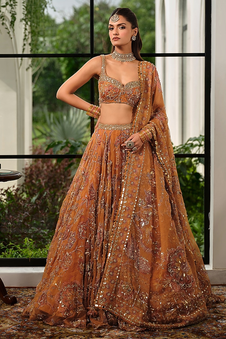 Chandan Yellow Silk Organza Zari Embroidered Bridal Lehenga Set by Mahima Mahajan at Pernia's Pop Up Shop