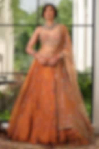 Chandan Yellow Silk Organza Floral Hand Painted Wedding Lehenga Set by Mahima Mahajan at Pernia's Pop Up Shop
