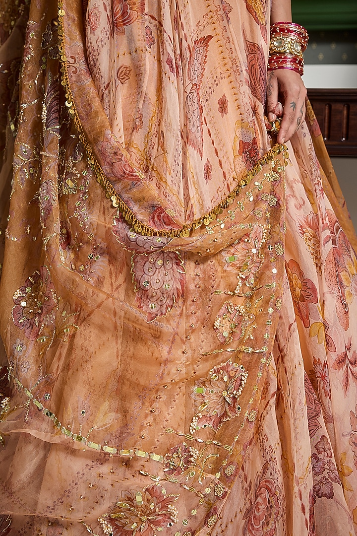 Chandan Yellow Silk Organza Printed Kalidar Bridal Anarkali Set by Mahima Mahajan at Pernia's Pop Up Shop