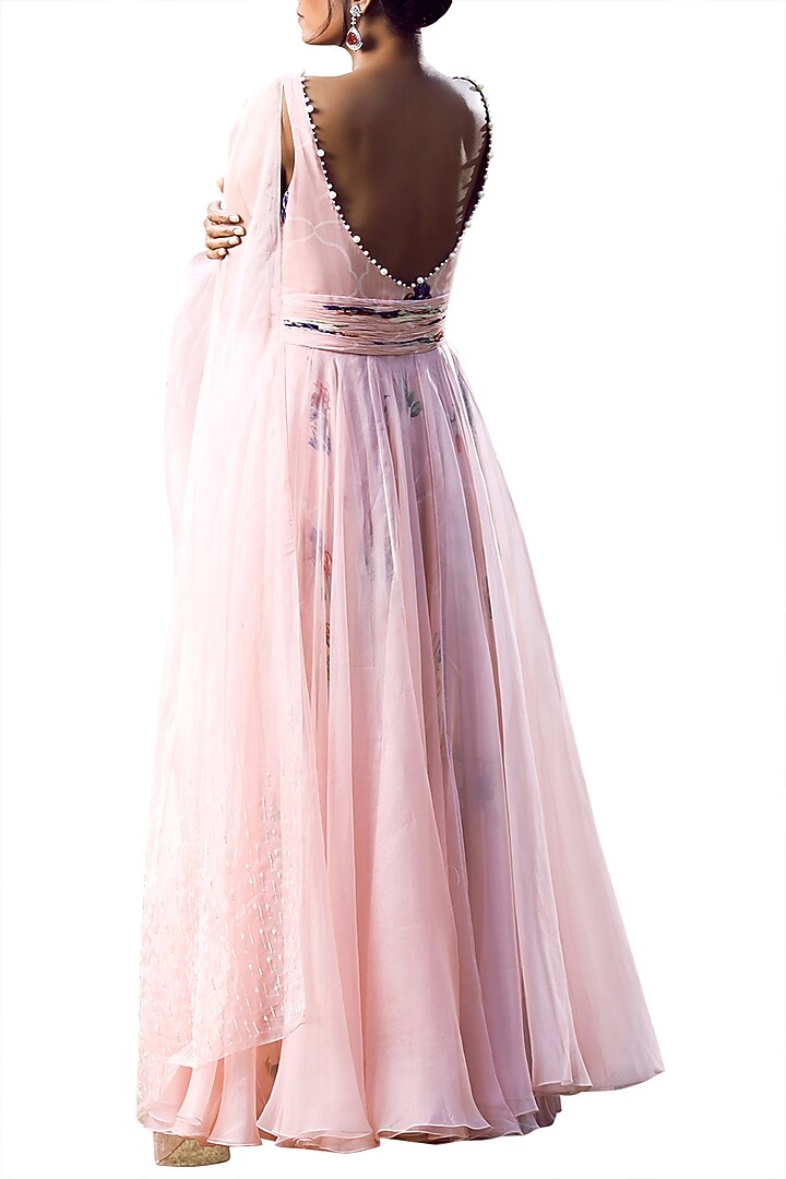 Blush Pink Printed Wedding Anarkali With Dupatta by Mahima Mahajan at Pernia's Pop Up Shop