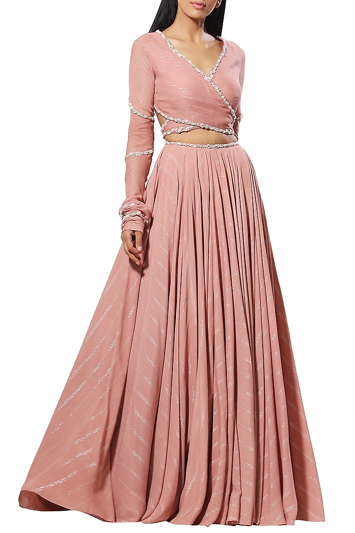 Blush Pink Embellished Lehenga Skirt With Blouse by Mahima Mahajan