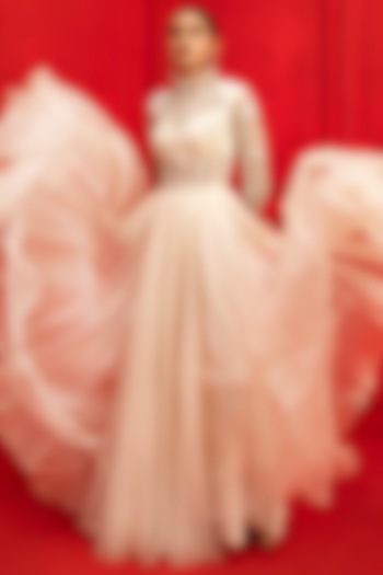 Ivory Embroidered Wedding Anarkali by Mahima Mahajan at Pernia's Pop Up Shop