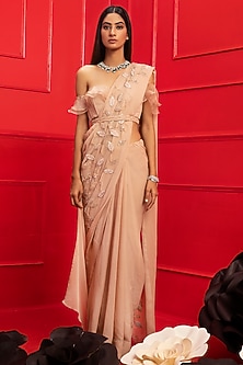 Nude Embroidered Saree Set by Mahima Mahajan-SORBET HUES