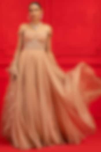 Nude Embroidered Wedding Anarkali Set by Mahima Mahajan at Pernia's Pop Up Shop