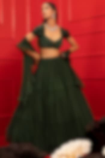 Dark Green Georgette Wedding Lehenga Set by Mahima Mahajan at Pernia's Pop Up Shop