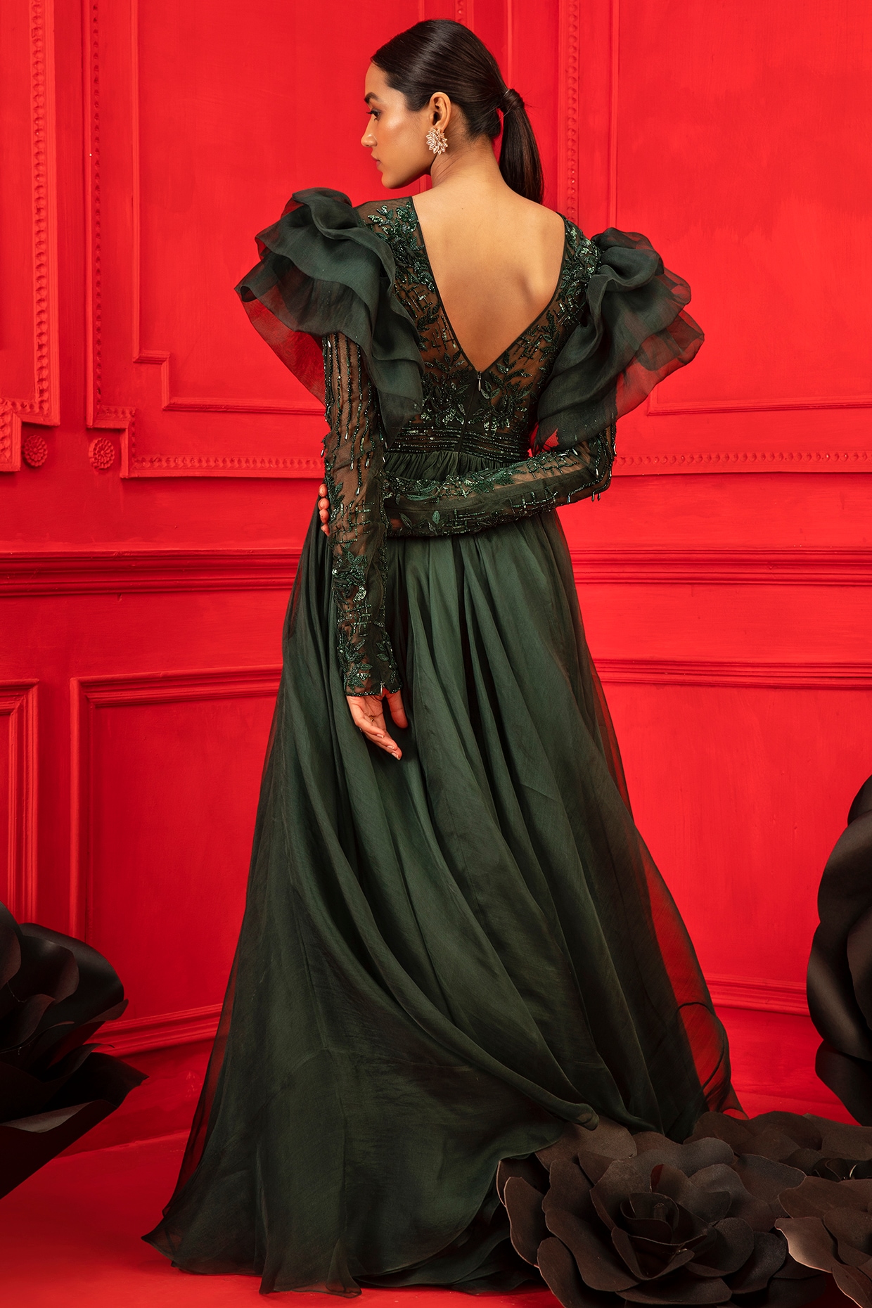 Dark Green and Gold Heavy Designer Work Anarkali Gown Suit – MYSKAA