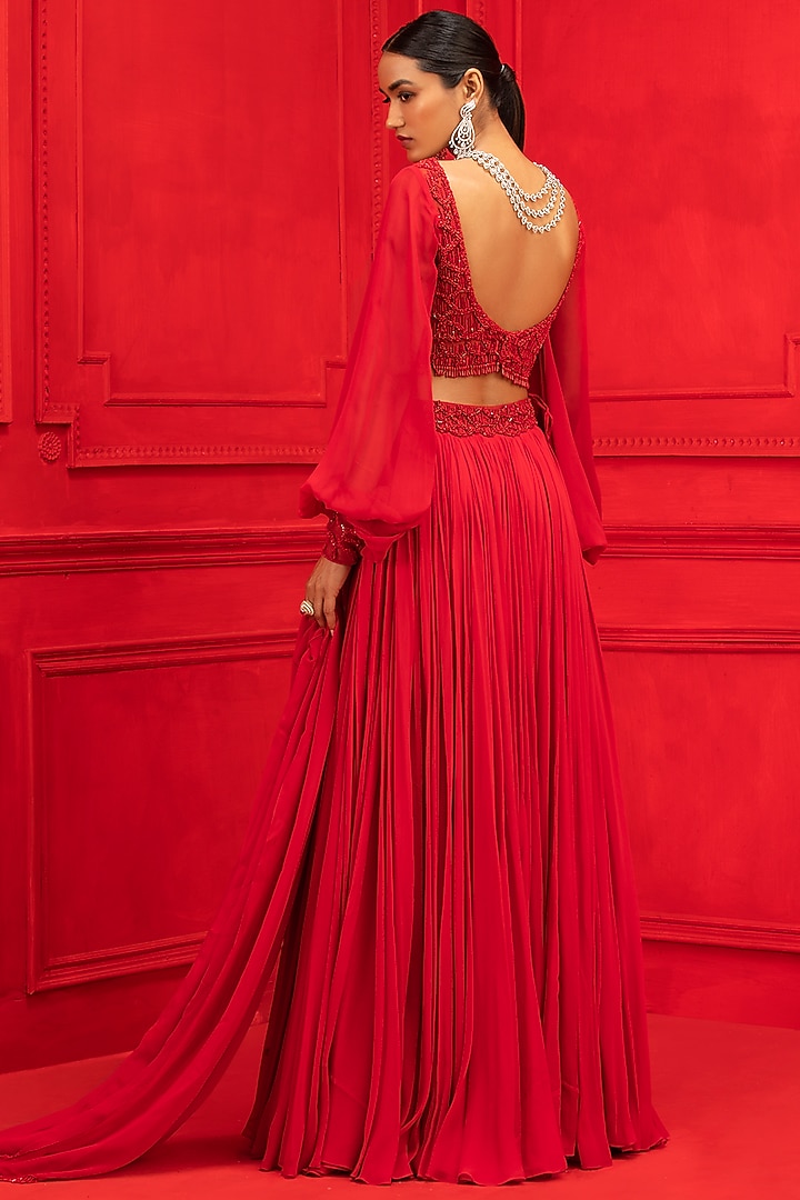 Red Georgette Wedding Lehenga Set by Mahima Mahajan at Pernia's Pop Up Shop