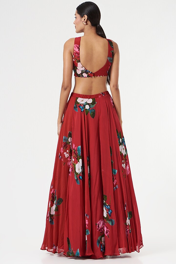 Red Wedding Lehenga Set With Print by Mahima Mahajan at Pernia's Pop Up Shop