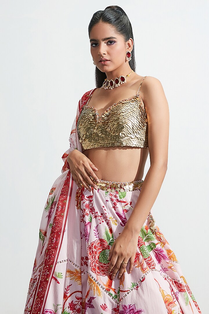 Blush Pink Embroidered Wedding Lehenga Set by Mahima Mahajan at Pernia's Pop Up Shop