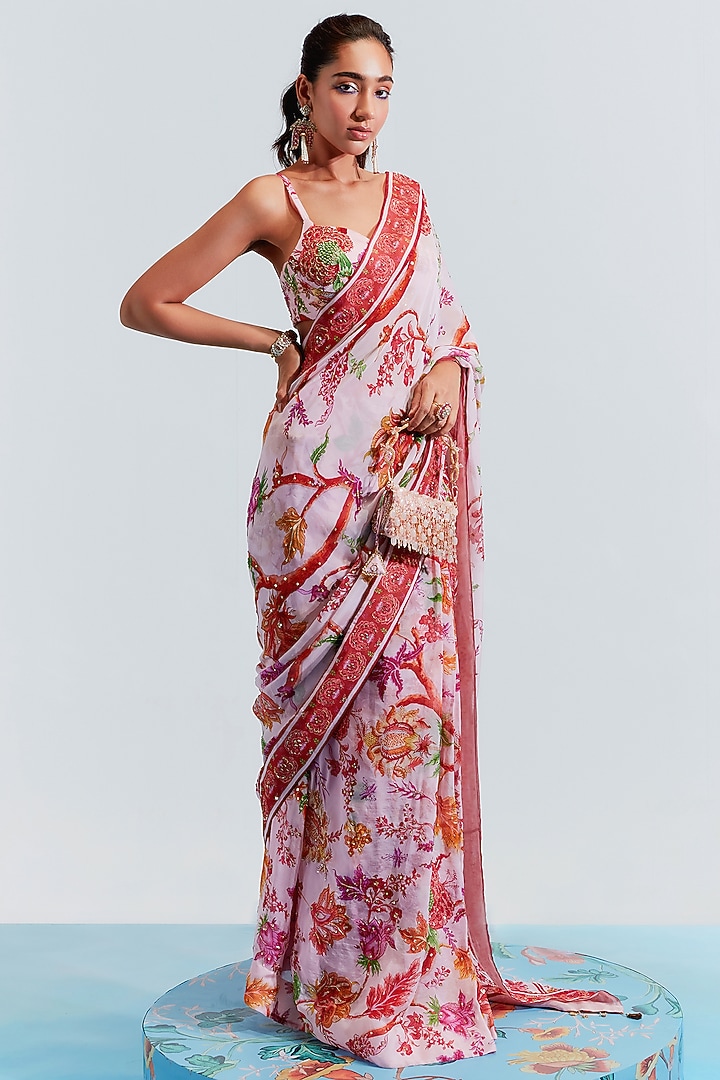 Blush Pink Embroidered Wedding Saree Set by Mahima Mahajan at Pernia's Pop Up Shop