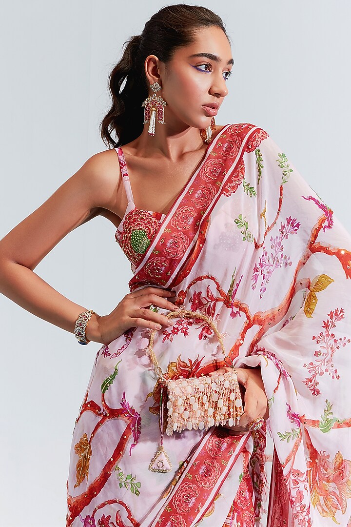 Blush Pink Embroidered Wedding Saree Set by Mahima Mahajan at Pernia's Pop Up Shop