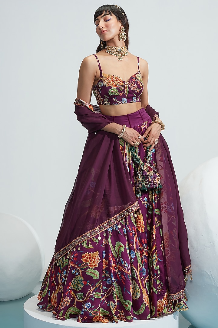 Purple Embroidered Wedding Lehenga Set by Mahima Mahajan at Pernia's Pop Up Shop