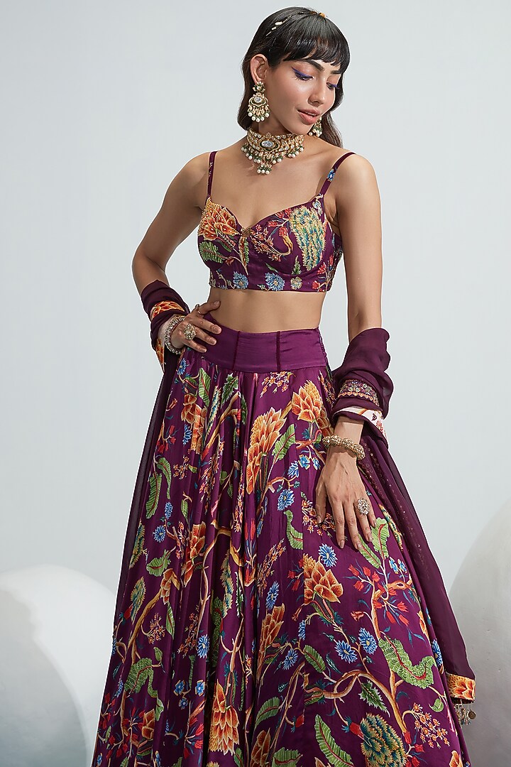 Purple Embroidered Wedding Lehenga Set by Mahima Mahajan at Pernia's Pop Up Shop