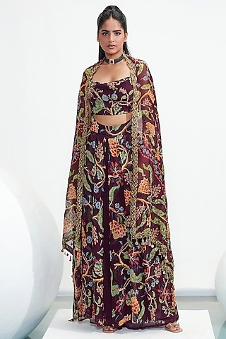 Purple Embroidered Pant Set by Mahima Mahajan