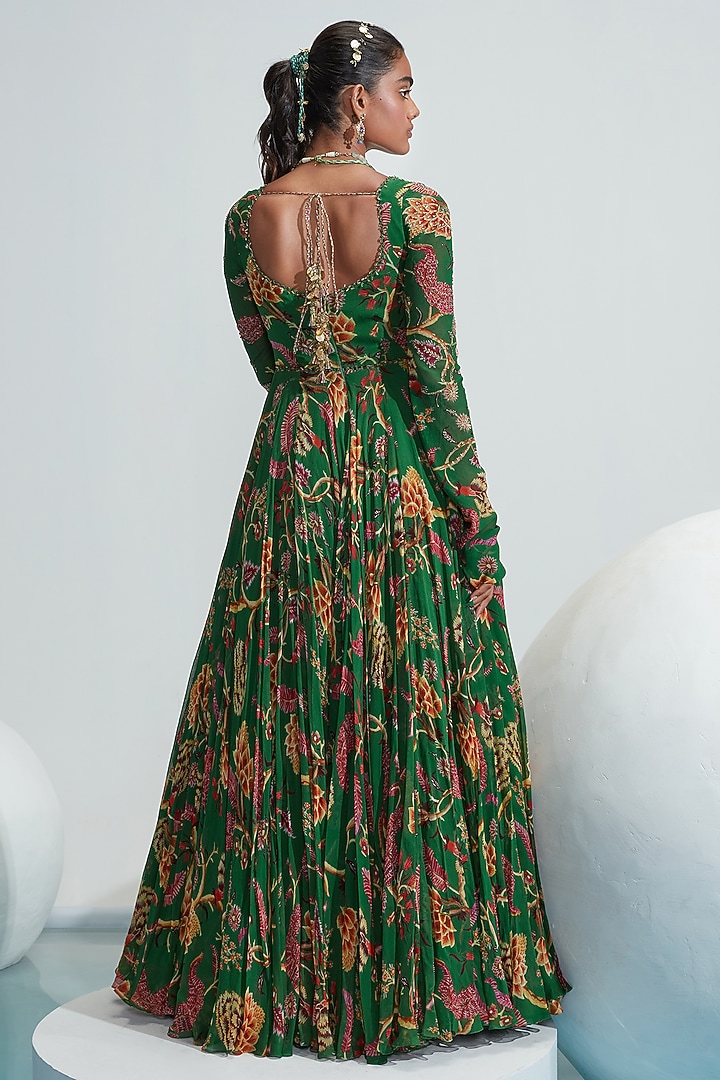 Green Embroidered Wedding Anarkali Set by Mahima Mahajan at Pernia's Pop Up Shop