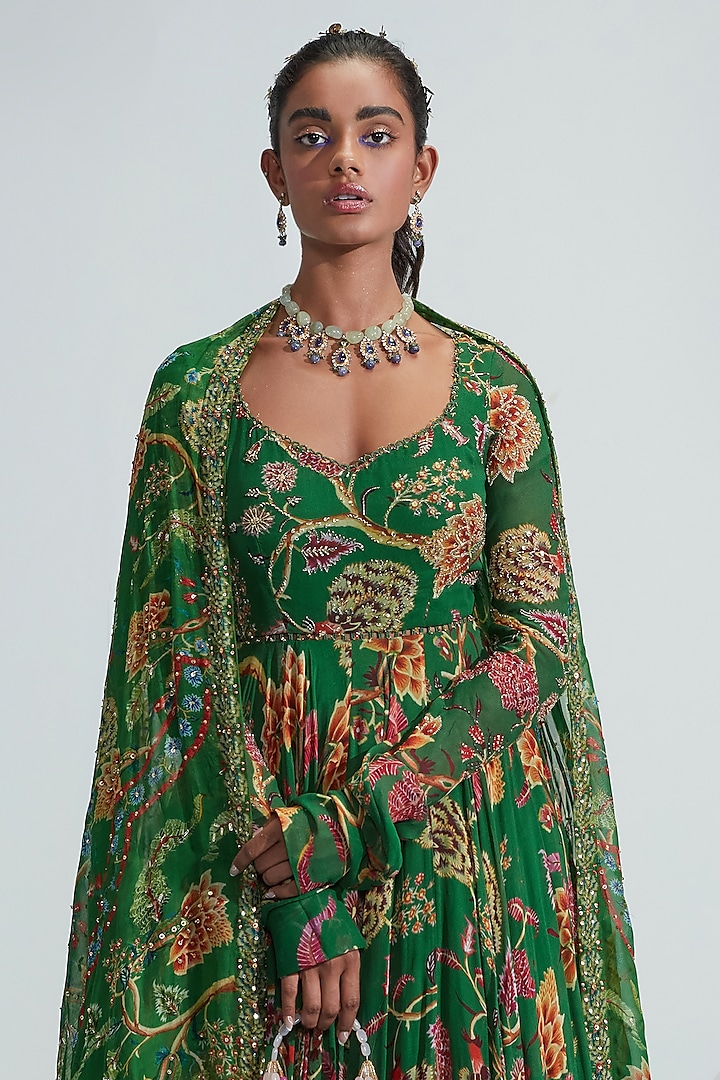 Green Embroidered Wedding Anarkali Set by Mahima Mahajan at Pernia's Pop Up Shop
