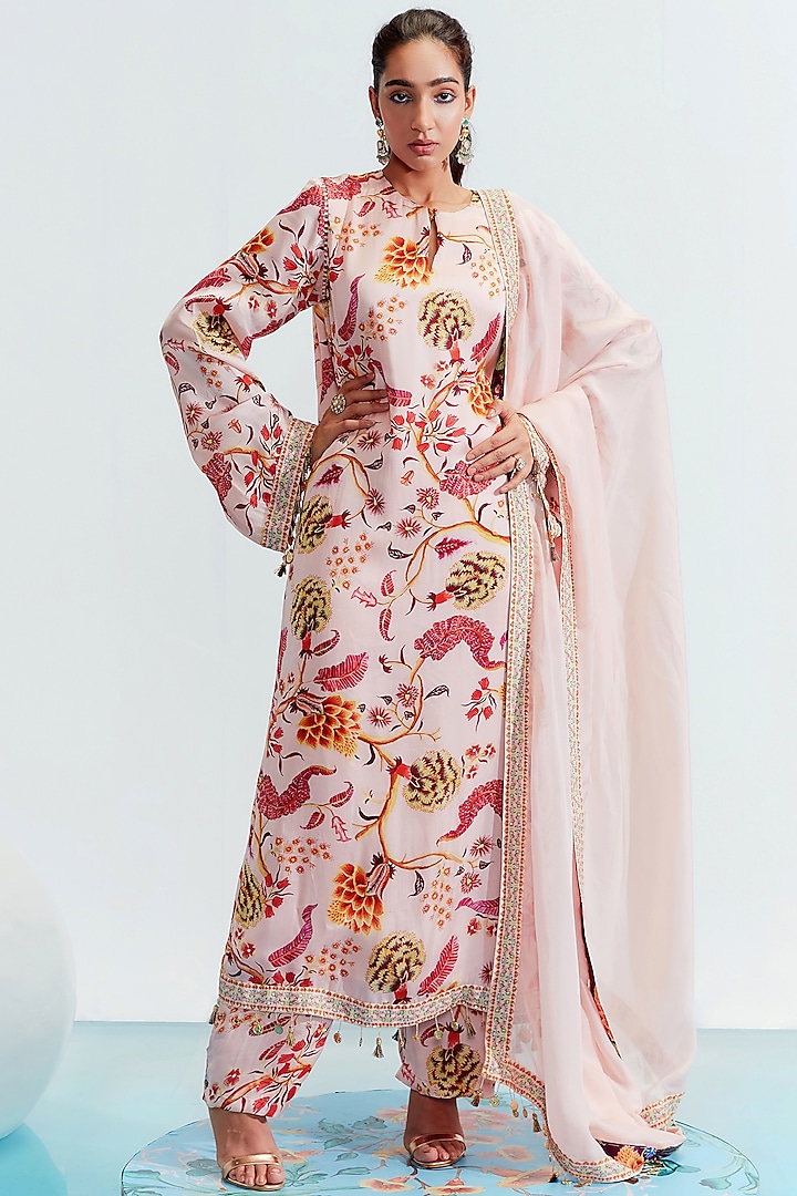 Nude Embroidered Kurta Set by Mahima Mahajan