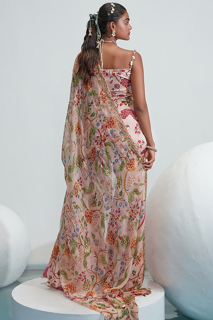 Nude Satin Organza & Shantoon Printed Gharara Set by Mahima Mahajan at Pernia's Pop Up Shop