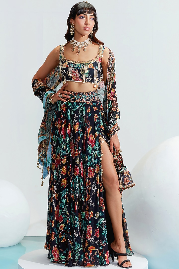 Black Embroidered Wedding Lehenga Set by Mahima Mahajan at Pernia's Pop Up Shop