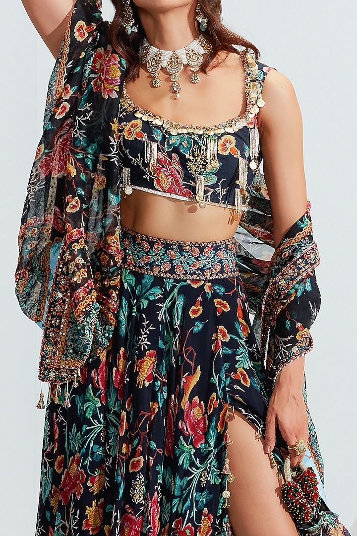 Black Embroidered Wedding Lehenga Set by Mahima Mahajan at Pernia's Pop Up Shop