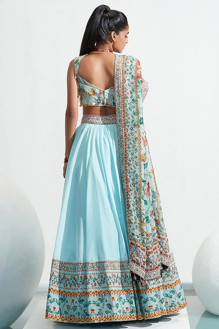 Blue Embroidered Wedding Lehenga Set by Mahima Mahajan at Pernia's Pop Up Shop