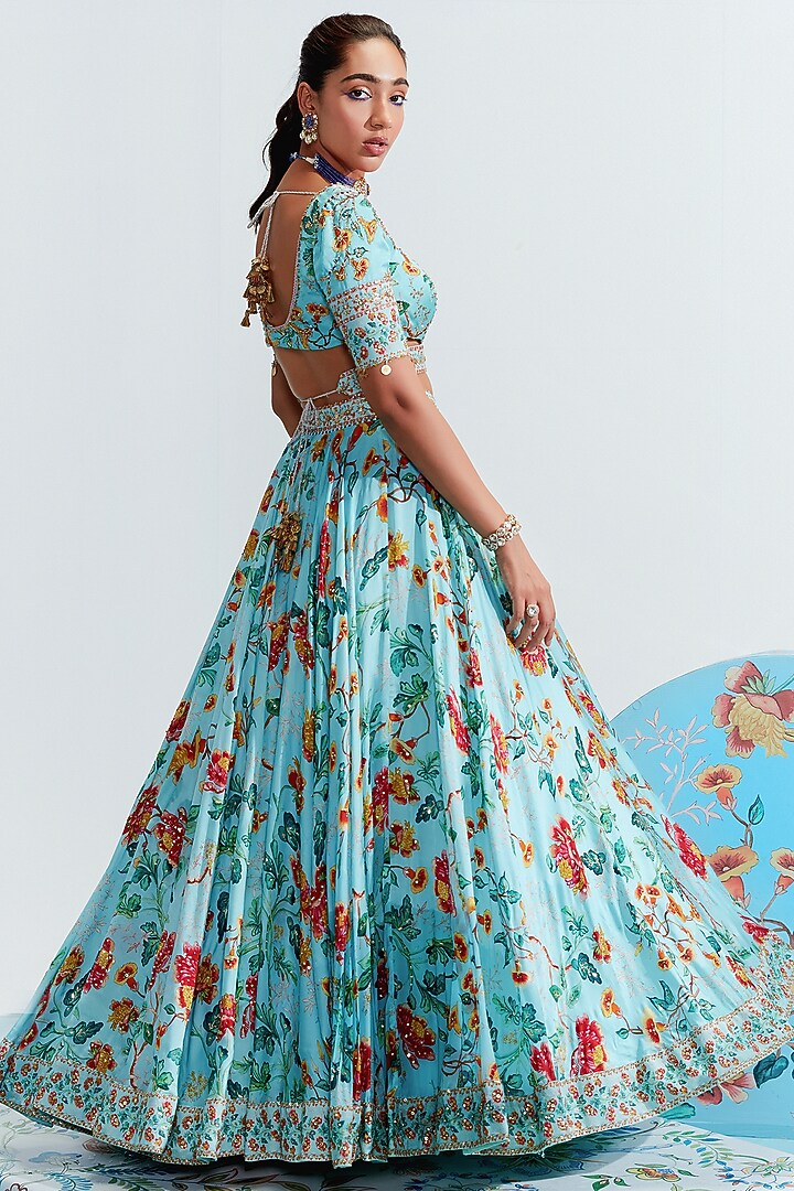 Blue Wedding Lehenga Set With Embroidery by Mahima Mahajan at Pernia's Pop Up Shop