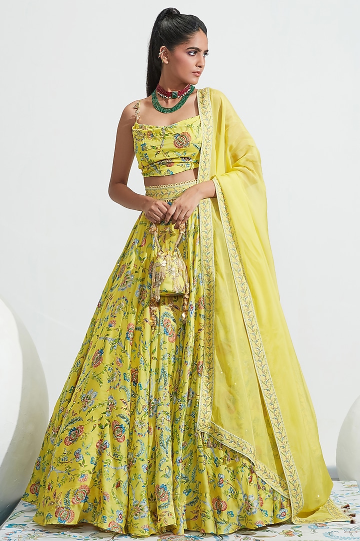 Yellow Embroidered Wedding Lehenga Set by Mahima Mahajan at Pernia's Pop Up Shop