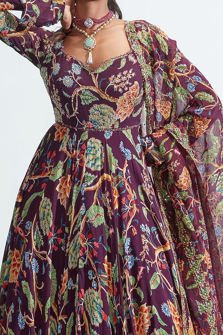 Purple Embroidered Wedding Anarkali Set by Mahima Mahajan at Pernia's Pop Up Shop